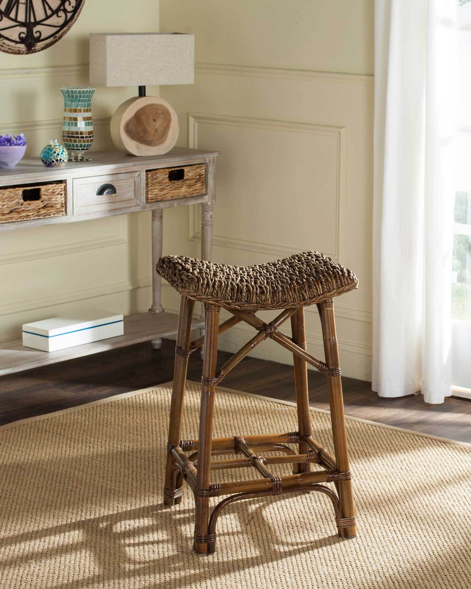 Bar Stool: Chunky Wicker Saddle Seat Transitional Woven Stool