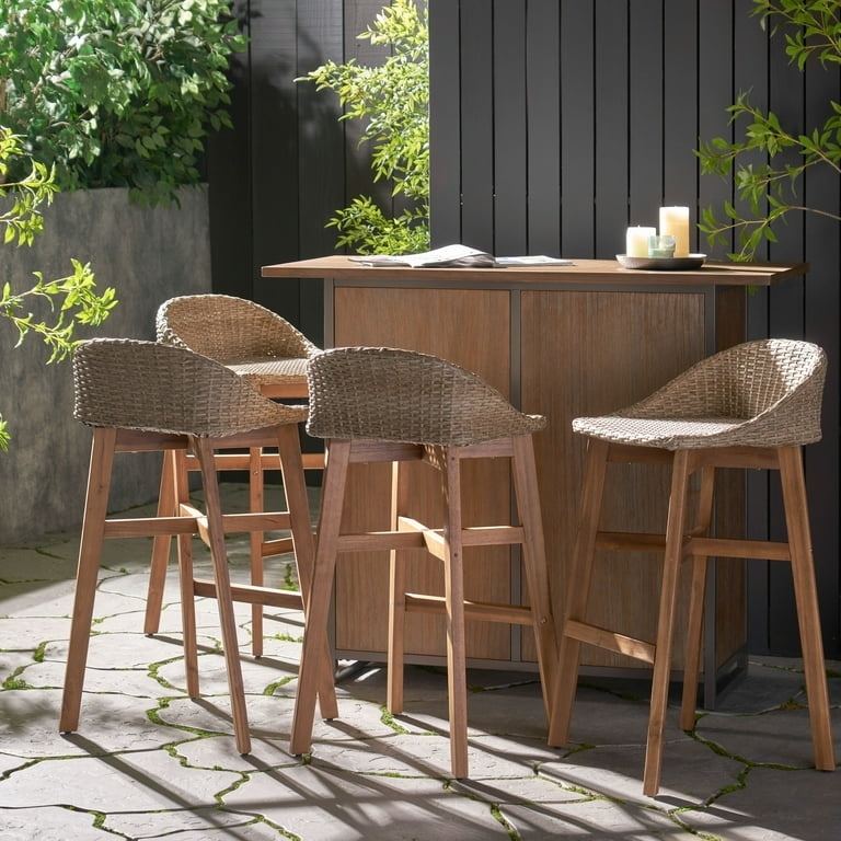 Bar Stool: Curved Wicker Set Modern Garden Bar Seating
