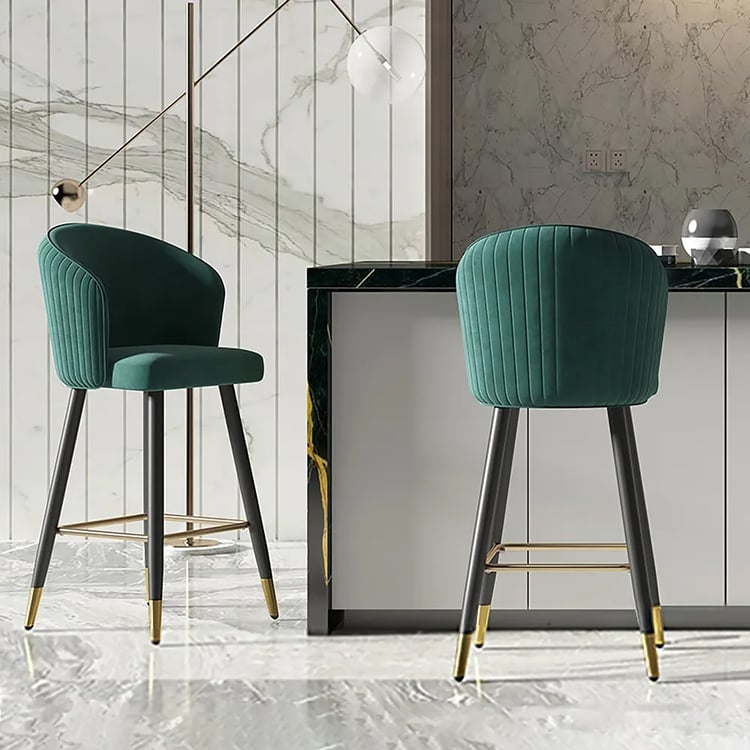 Bar Stool Emerald Green Vertical Tufting Gold Tipped Legs