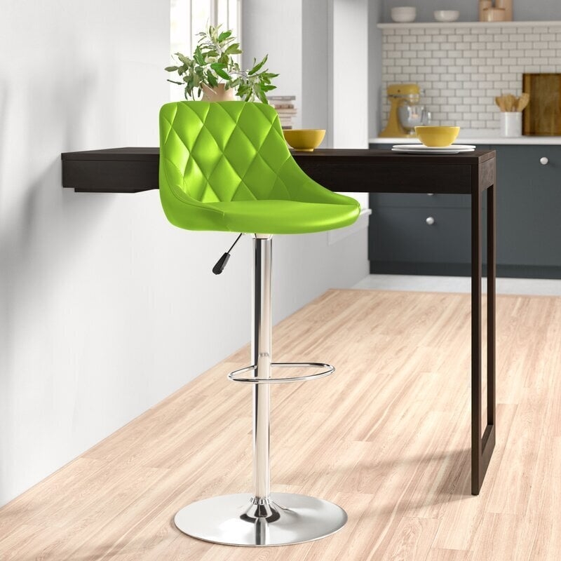 Bar Stool Lime Diamond Tufting Polished Chrome Pedestal Base