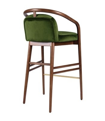 Bar Stool Moss Velvet Walnut Wood Frame Brass Footrest