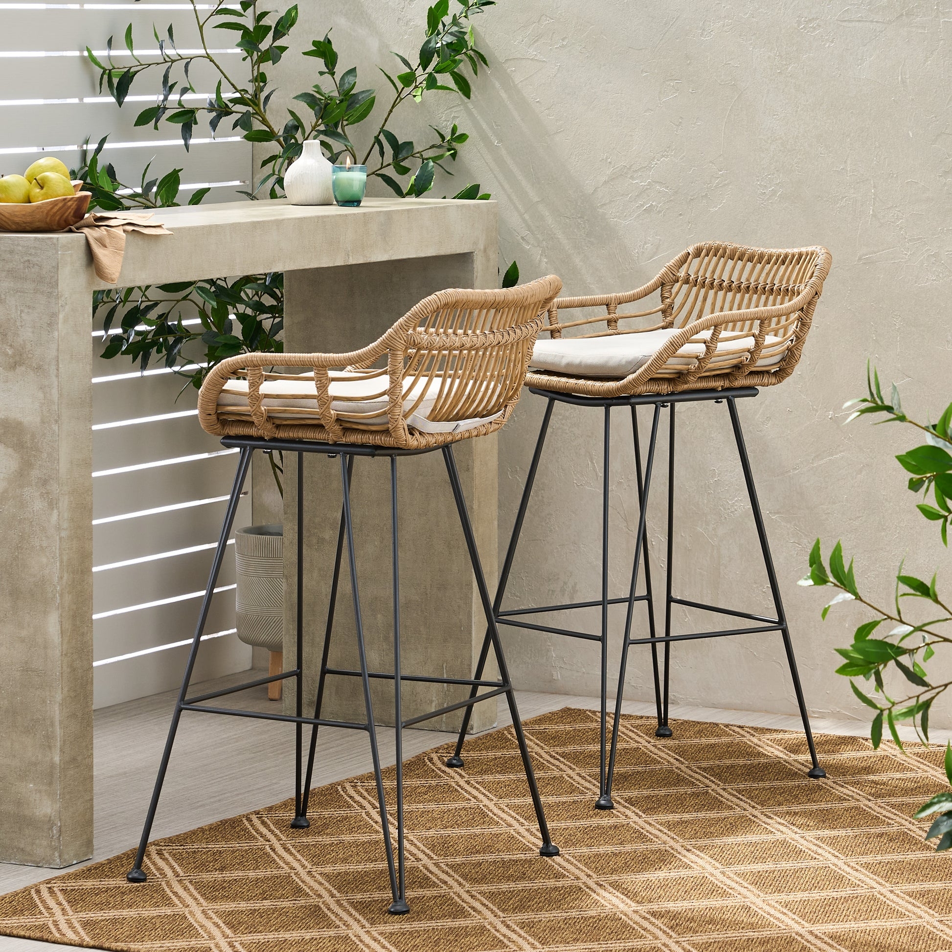 Bar Stool: Slim Black Frame Bohemian Balcony Bar Chairs