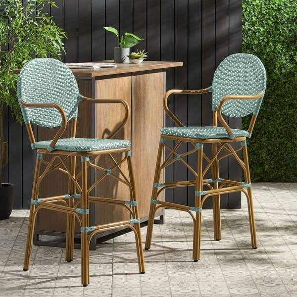 Bar Stool: Teal Joint Wraps Woven Cafe Seating Set
