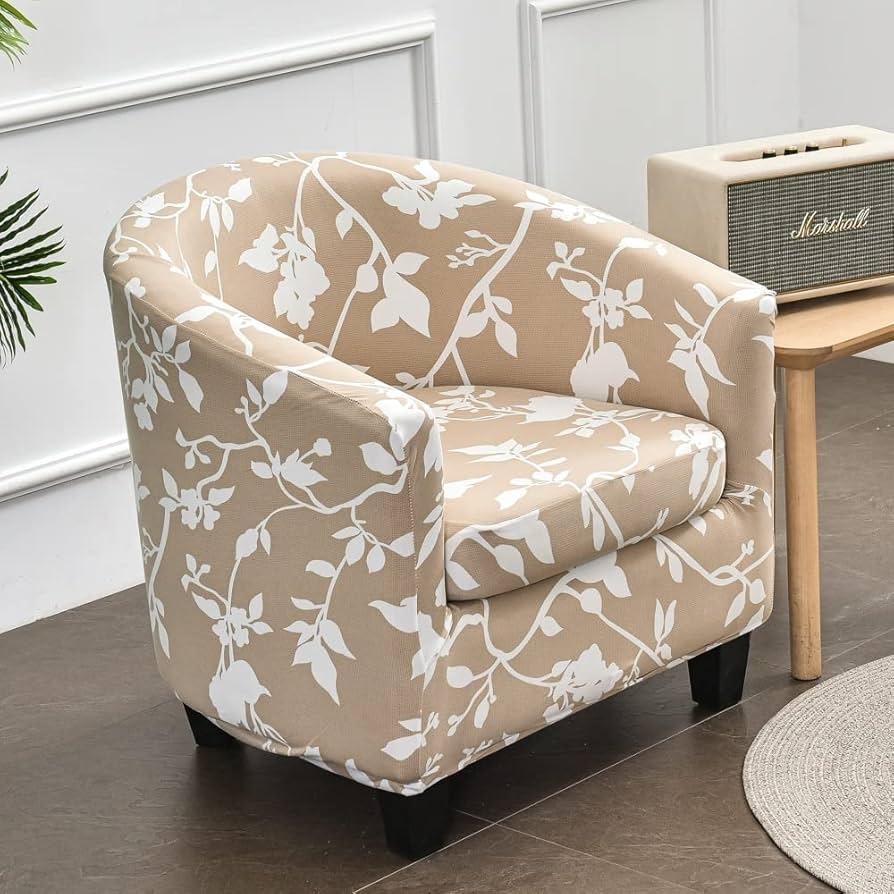 Barrel Chair: 2-Piece Slipcover Botanical Leaf Art