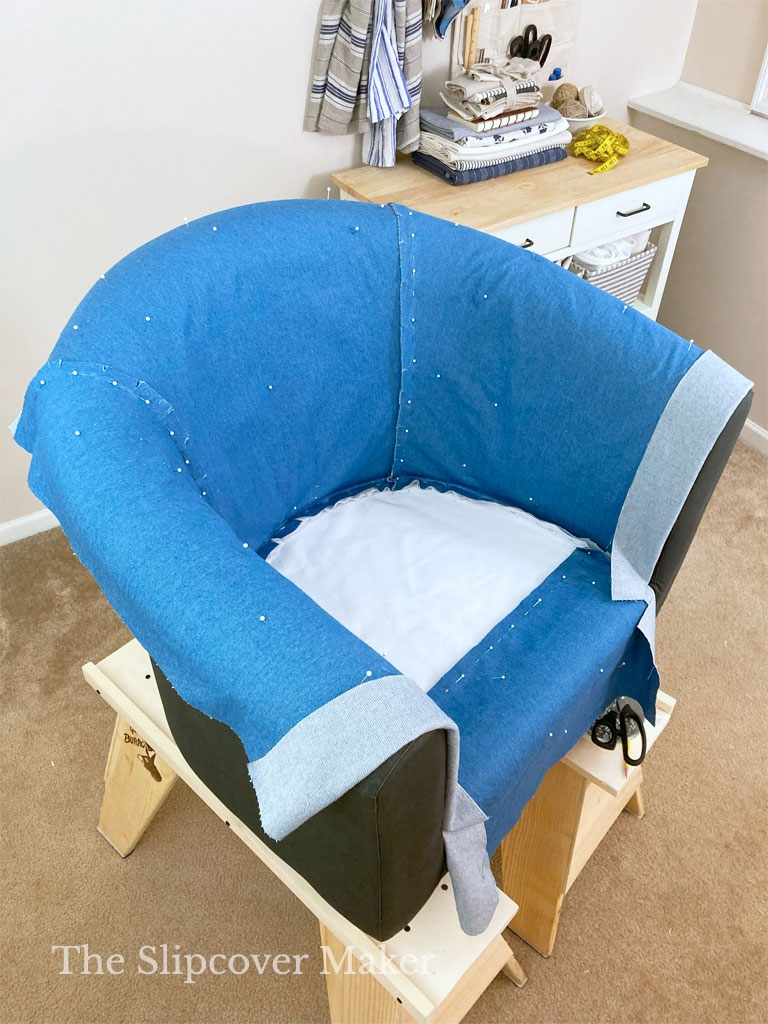 Barrel Chair: Denim Blue Pinned Inner Back Project