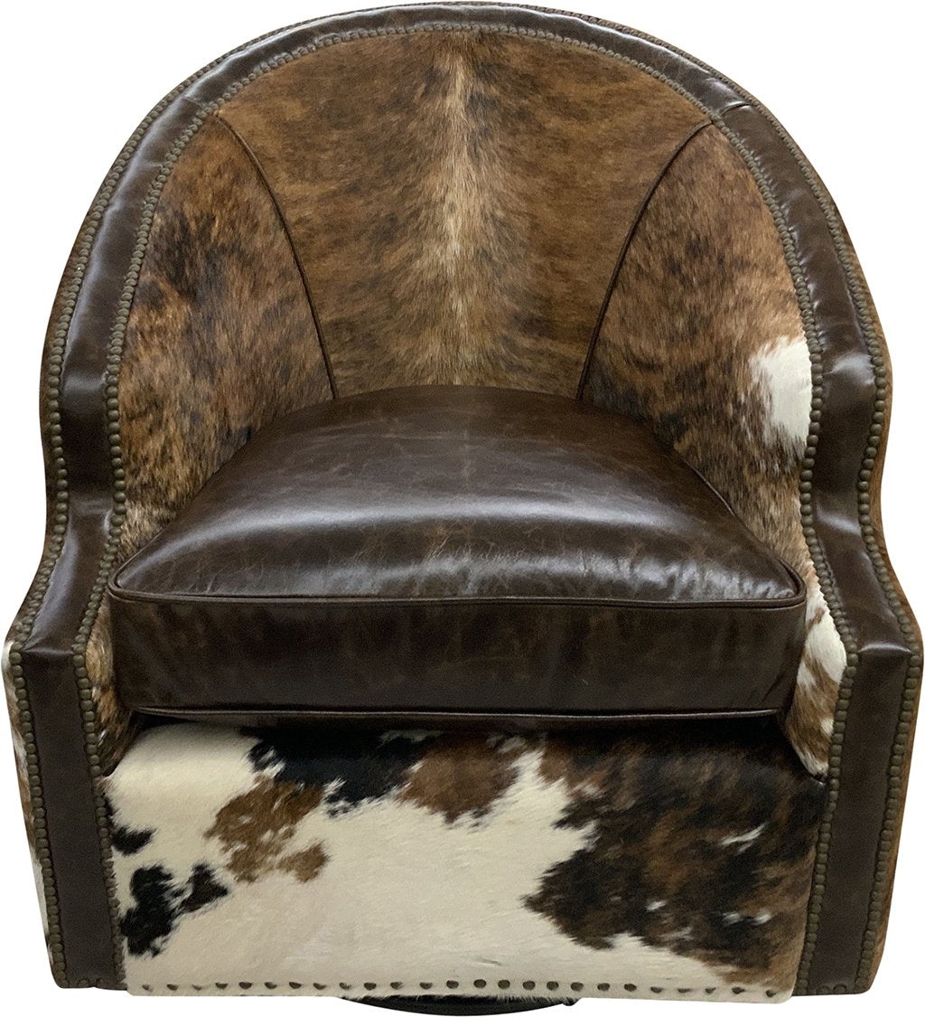 Barrel Chair Hair On Hide with Western Paneled Interior