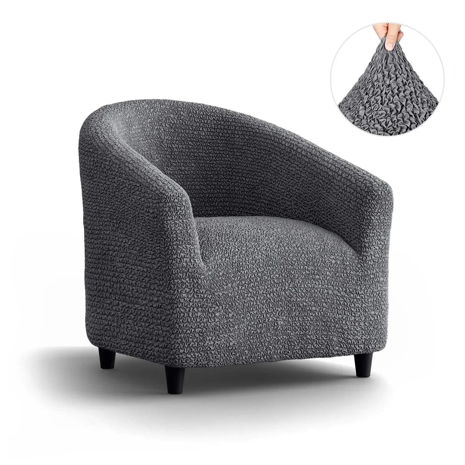 Barrel Chair: Popcorn Knit Texture Charcoal Grey