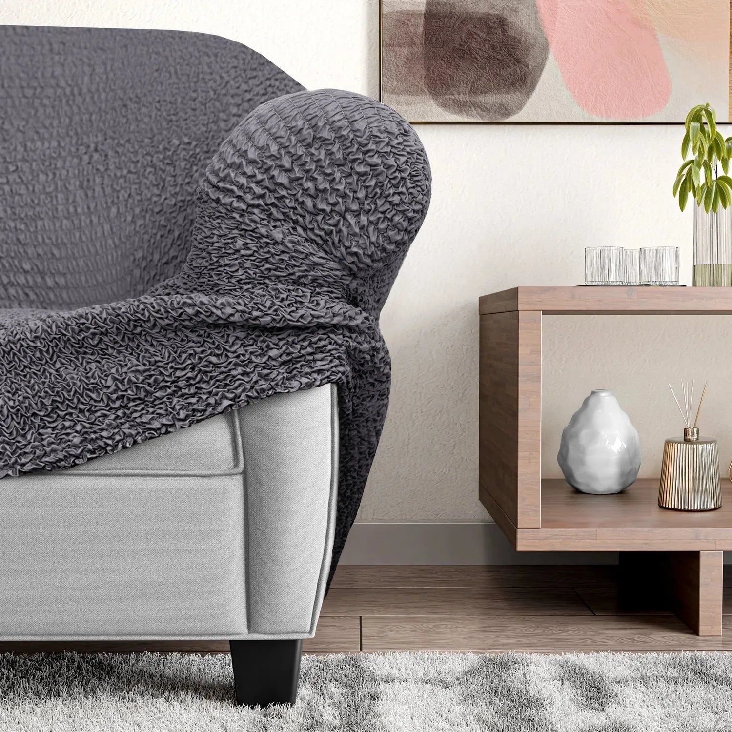 Barrel Chair: Puckered Texture Charcoal Grey Wrap