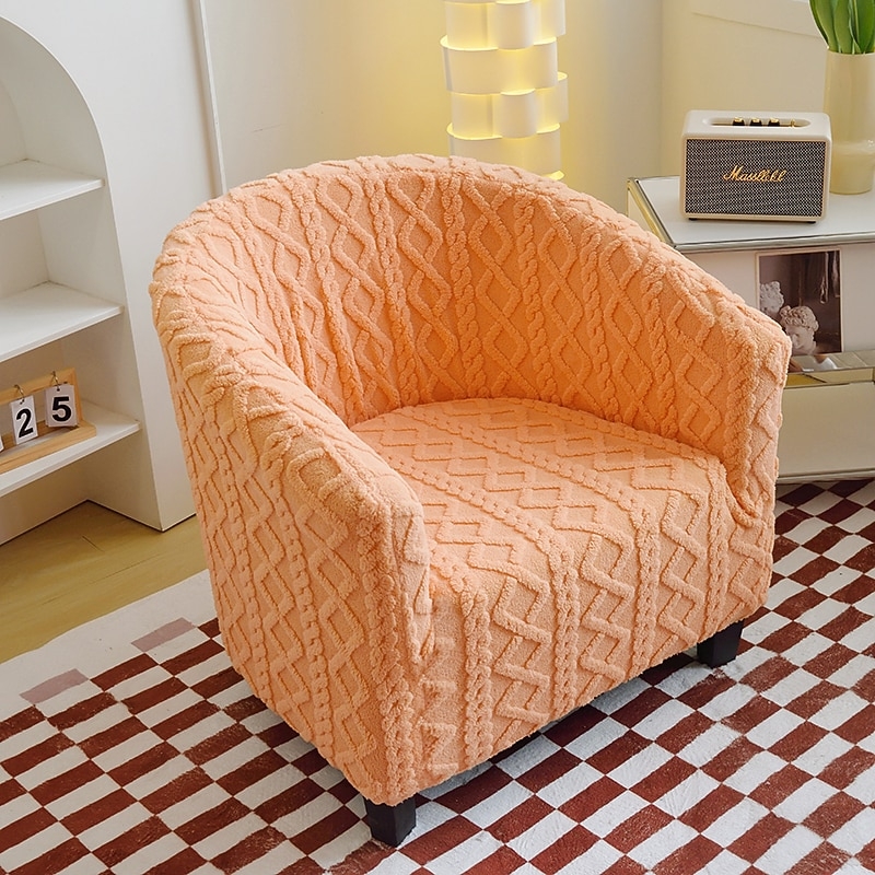 Barrel Chair Slipcover: Peach Apricot Cable Knit