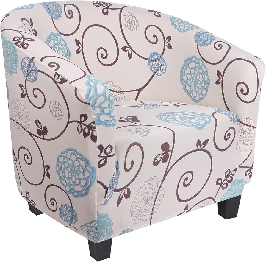 Barrel Chair Slipcover: Teal Floral Scrolling Vine