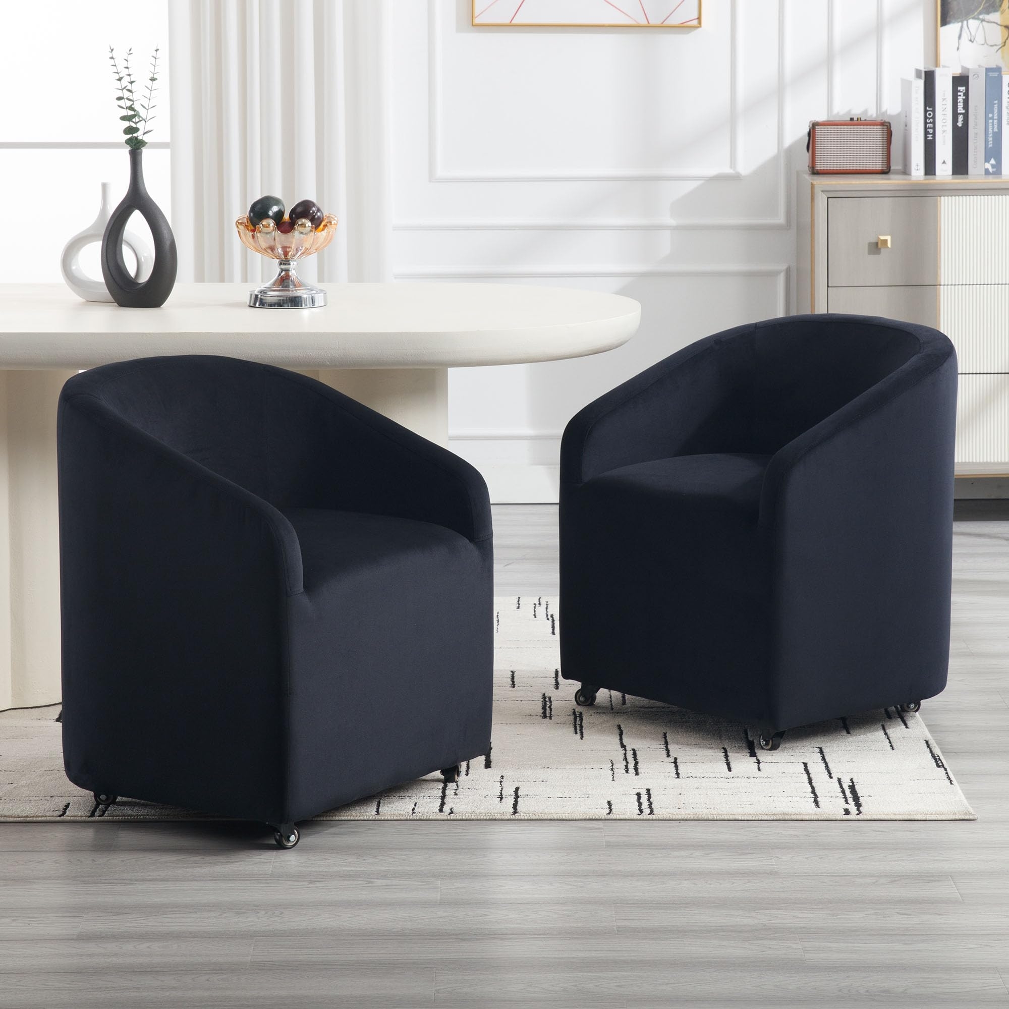 Barrel Chair with Hidden Casters & Black Velvet Finish