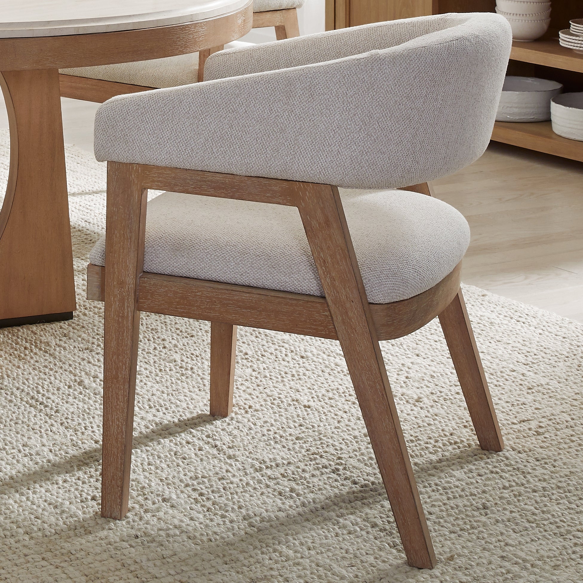 Barrel Dining Chair In Oatmeal Fabric with Wood Frame