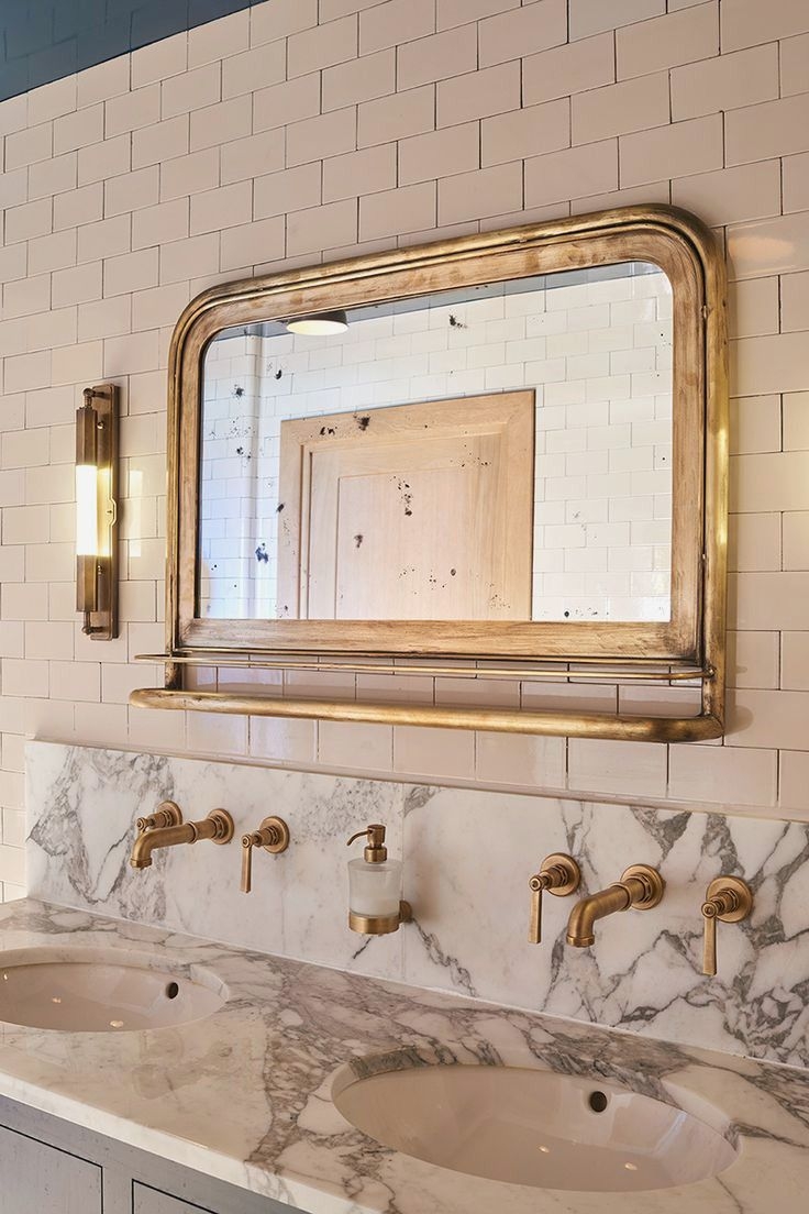 Bathroom Mirror Integrated Rail Vintage Brass Bathroom Mirror