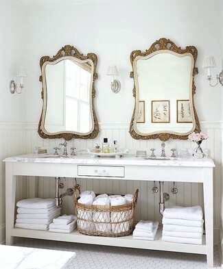 Bathroom Vanity White Beadboard Antique Mirror Bathroom