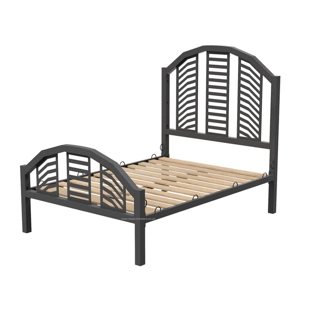 Bed Frame: Geometric Slats Arched Metal Bed Frame
