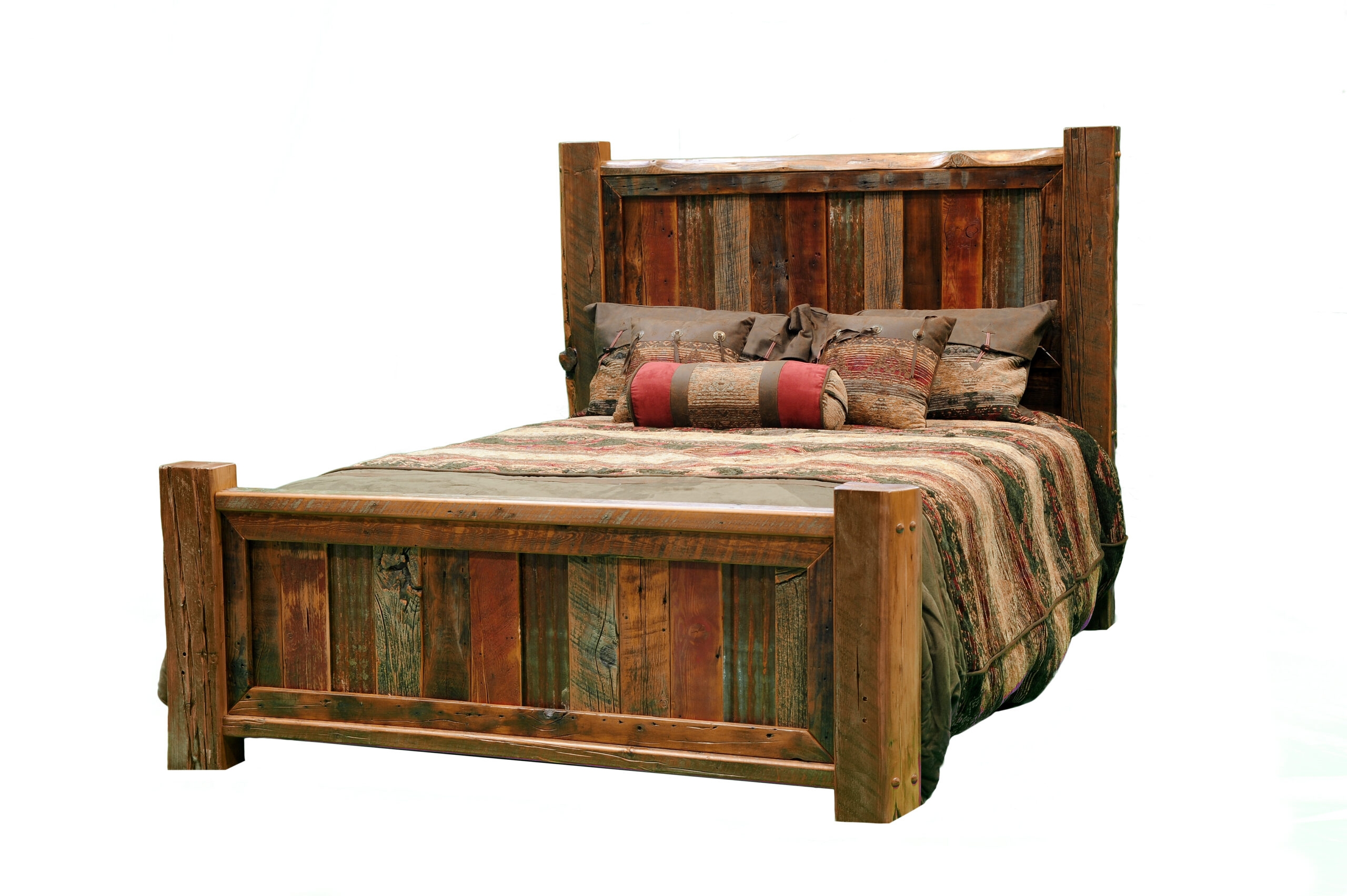 Bed Frame Reclaimed Wood Thick Square Posts Lodge Style