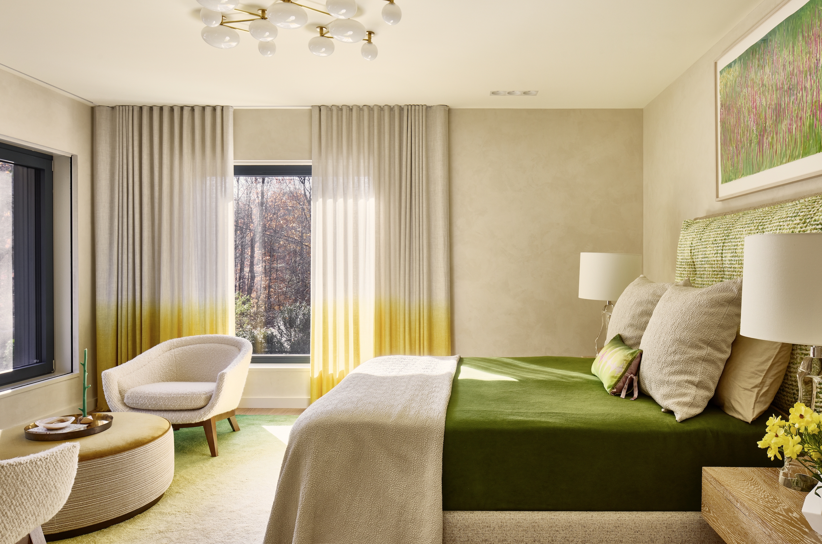 Bedroom Interior: Yellow Ombre Curtain Gradient Master Decor
