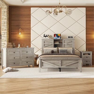 Bedroom Set Charging Port Weathered Gray Bed With Charging