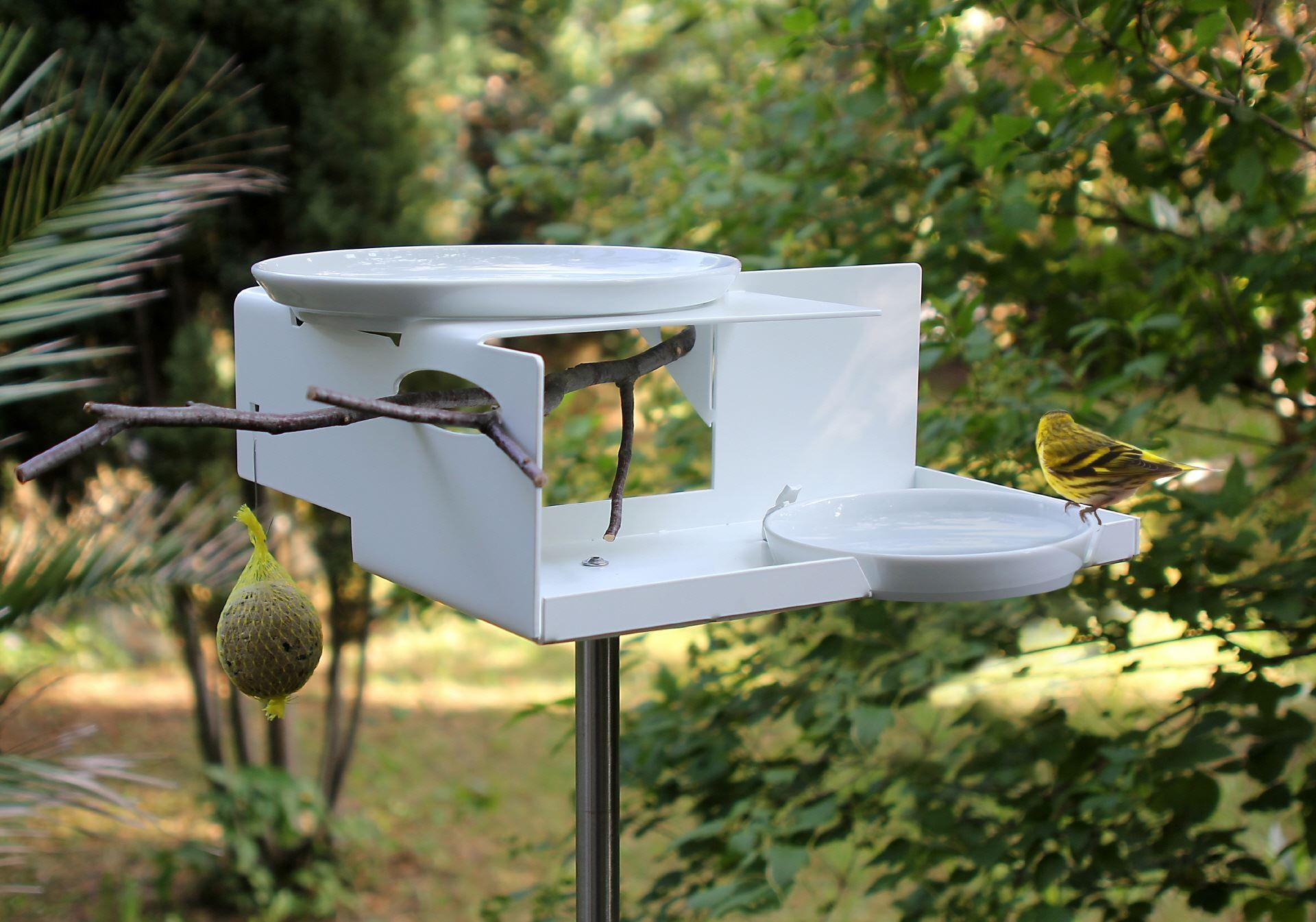 Bird Feeder with Architectural Cutouts and White Finish