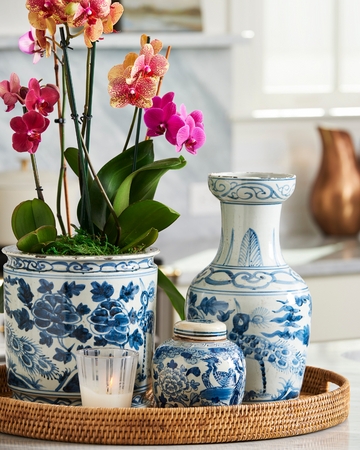 Bird Motif Vase Flared Rim Chinoiserie Styling Accent