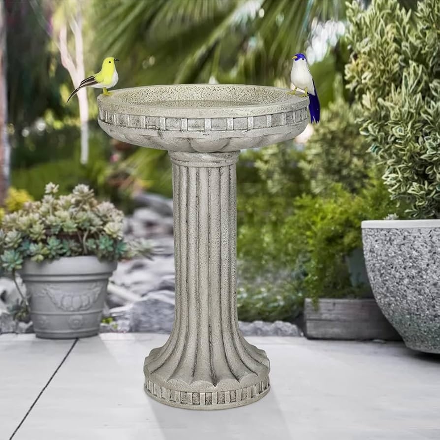 Birdbath with Fluted Pedestal and Geometric Rim Detail