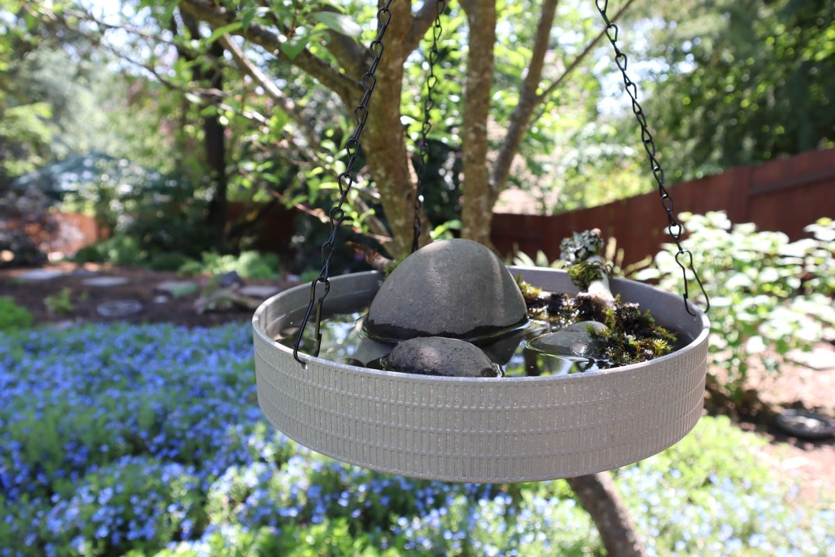 Birdbath with Hanging Chains and Vertical Fluting