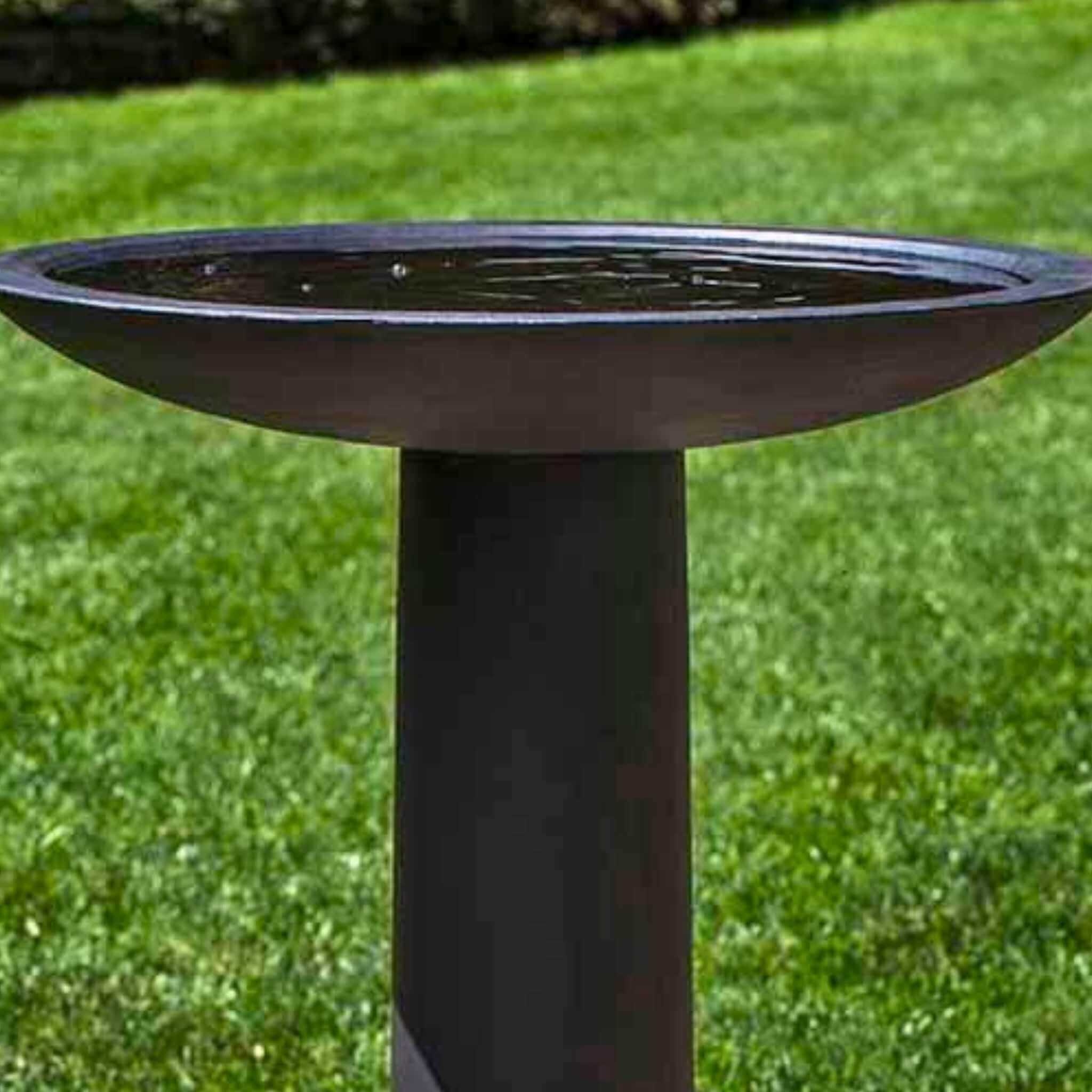 Birdbath with Nero Nuovo Basin and Cylindrical Stand