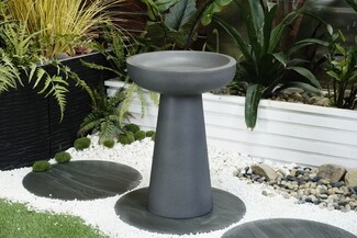 Birdbath with Tapered Pedestal in Charcoal Gray Matte