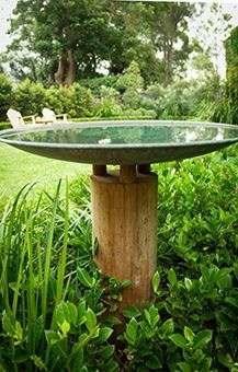 Birdbath with Timber Pedestal and Wood Toned Finish