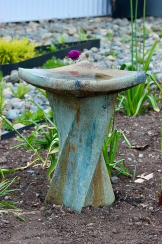 Birdbath with Twisted Pedestal and Verdigris Green