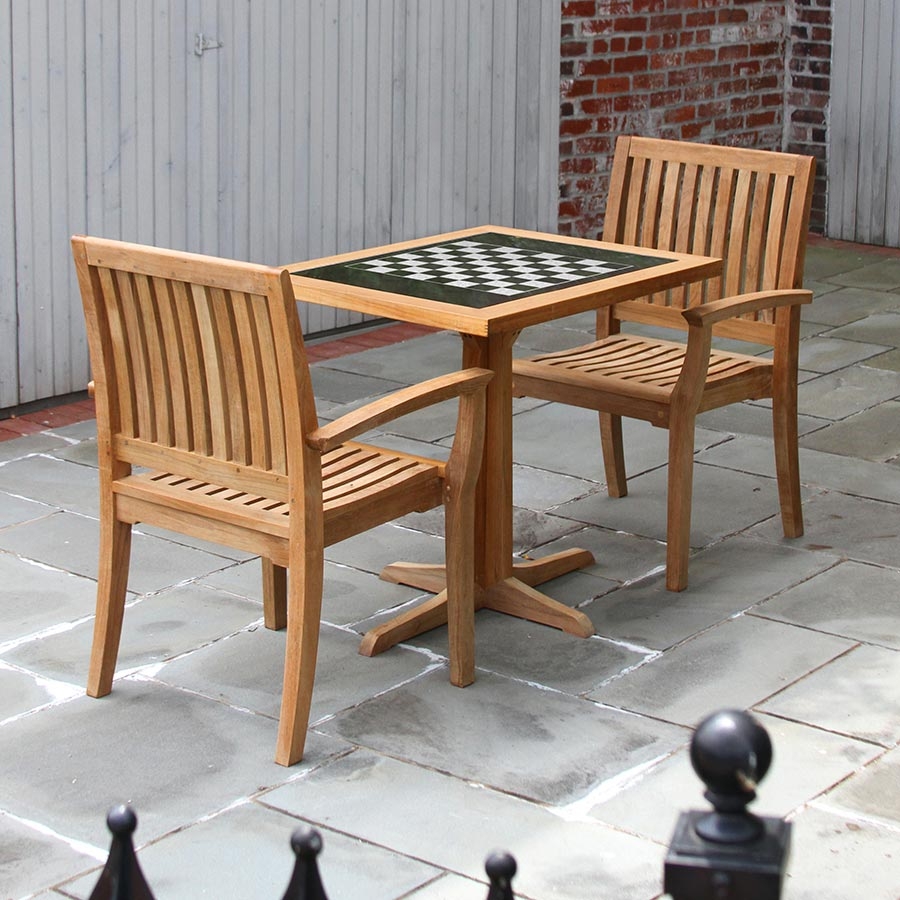 Bistro Set: Teak Outdoor Chess Table Granite Inlay