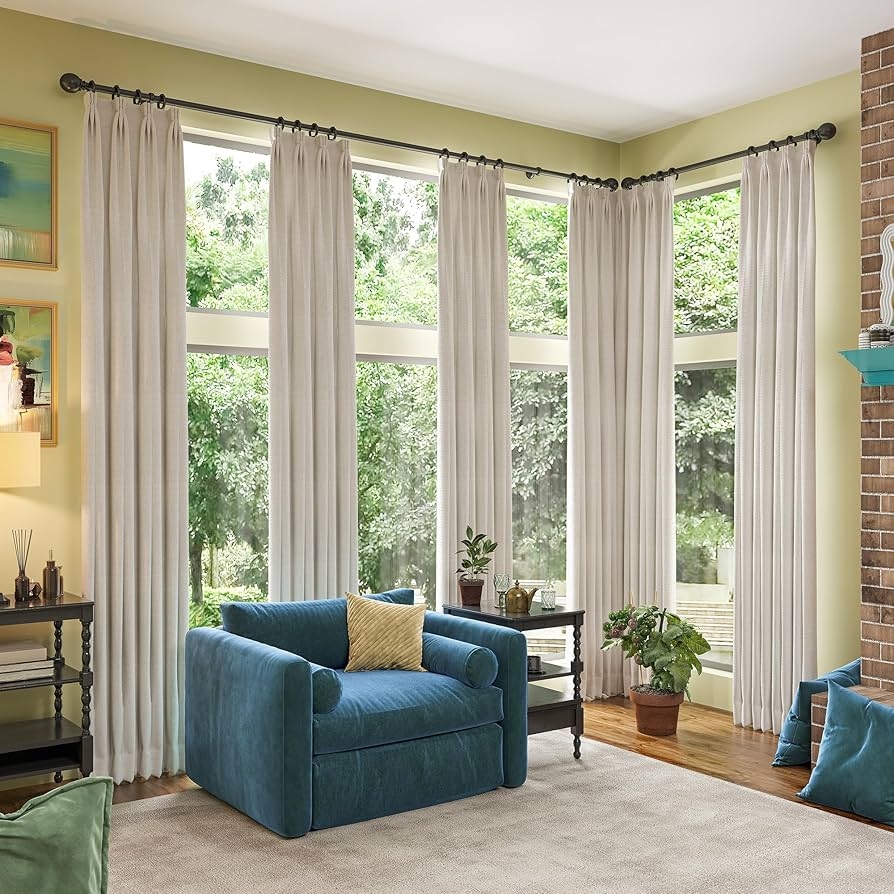 Blackout Curtains: 144 Inch Beige Corner Hardware Window Drapes