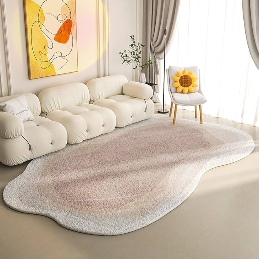 Blush Pink Abstract Carpet with Organic Irregular Silhouette.