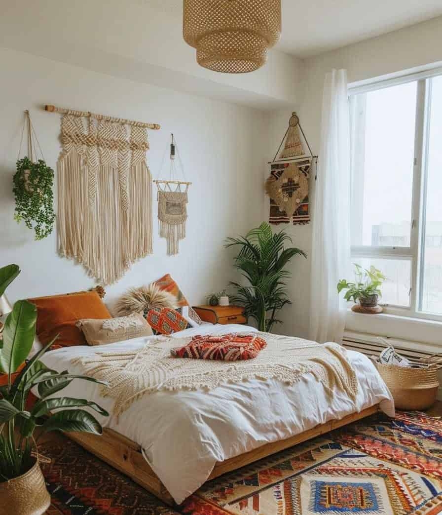 Bohemian Bedroom: Large Macrame Tapestry & Rust Accents