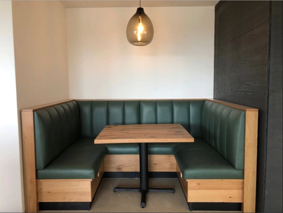 Booth Seating: Forest Green Channel Tufted Green Upholstery