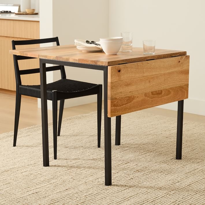 Box Frame Drop Leaf Table with Industrial Wood and Metal Design