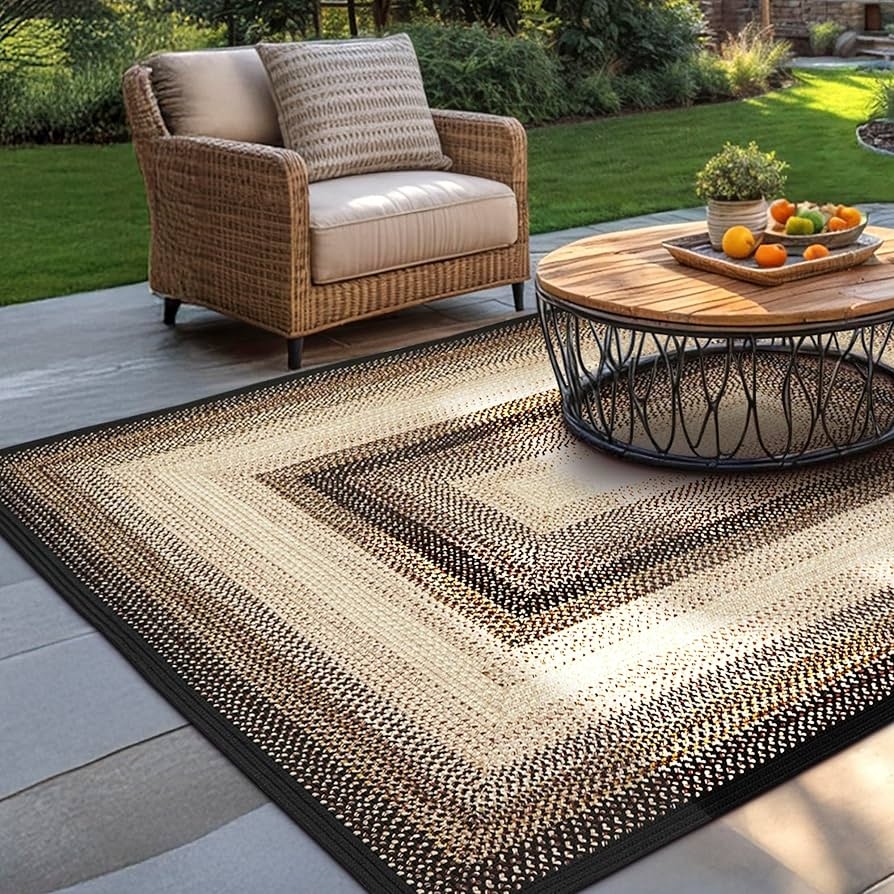 Braided Area Rug Black Mist Colorway Concentric Pattern