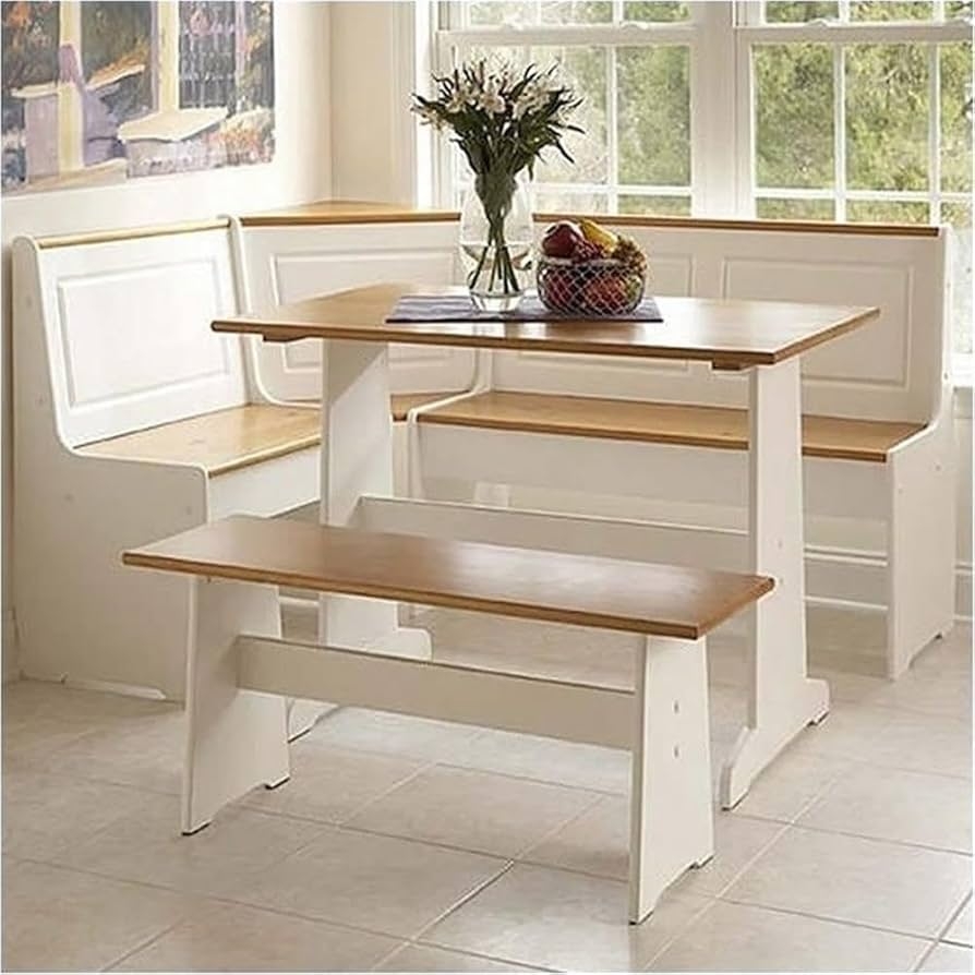 Breakfast Nook Set: Crisp White Two-Tone Corner Seating