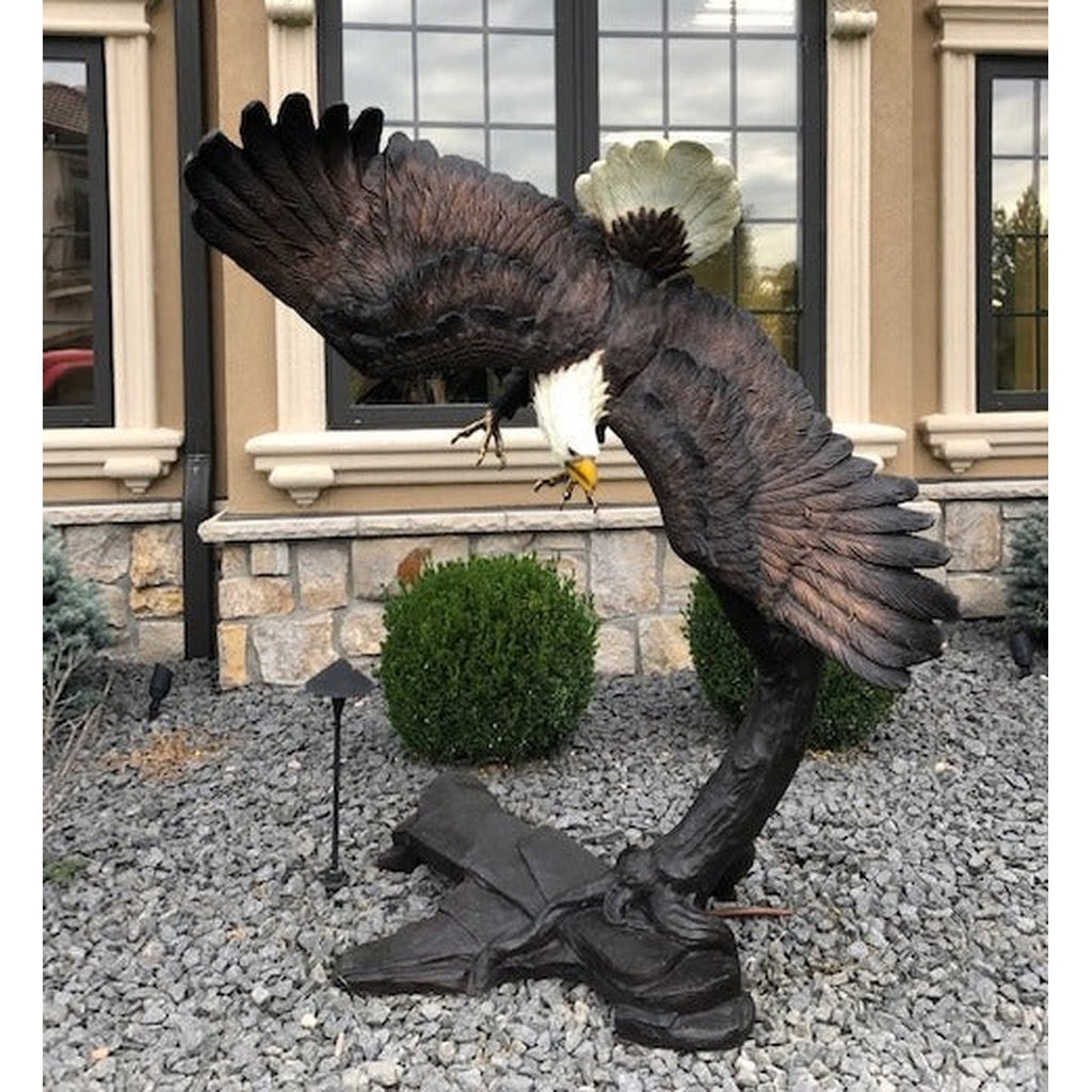 Bronze Sculpture Life Sized Bald Eagle Diving Pose Realistic