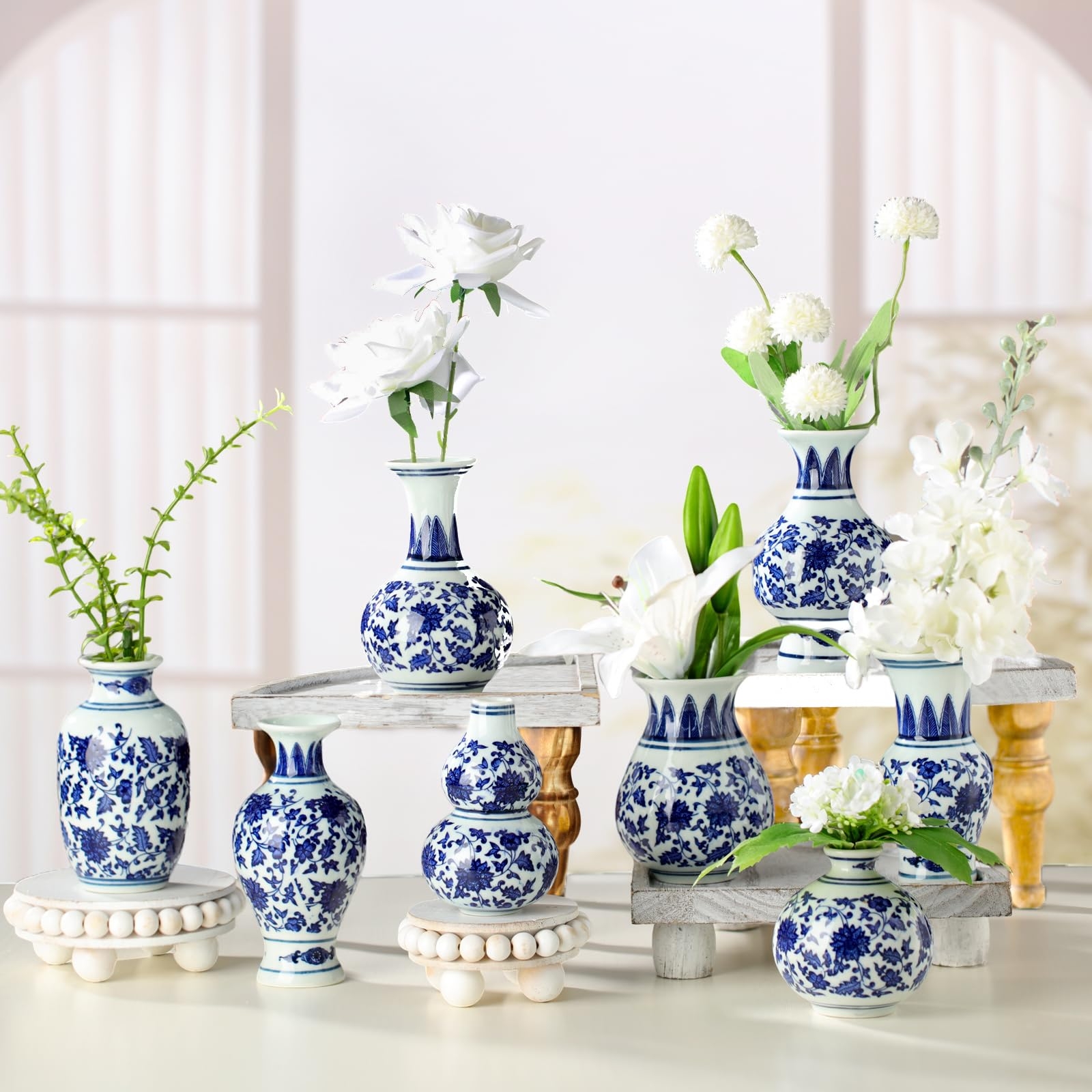 Bud Vases Beaded Stands Miniature Porcelain Floral Set