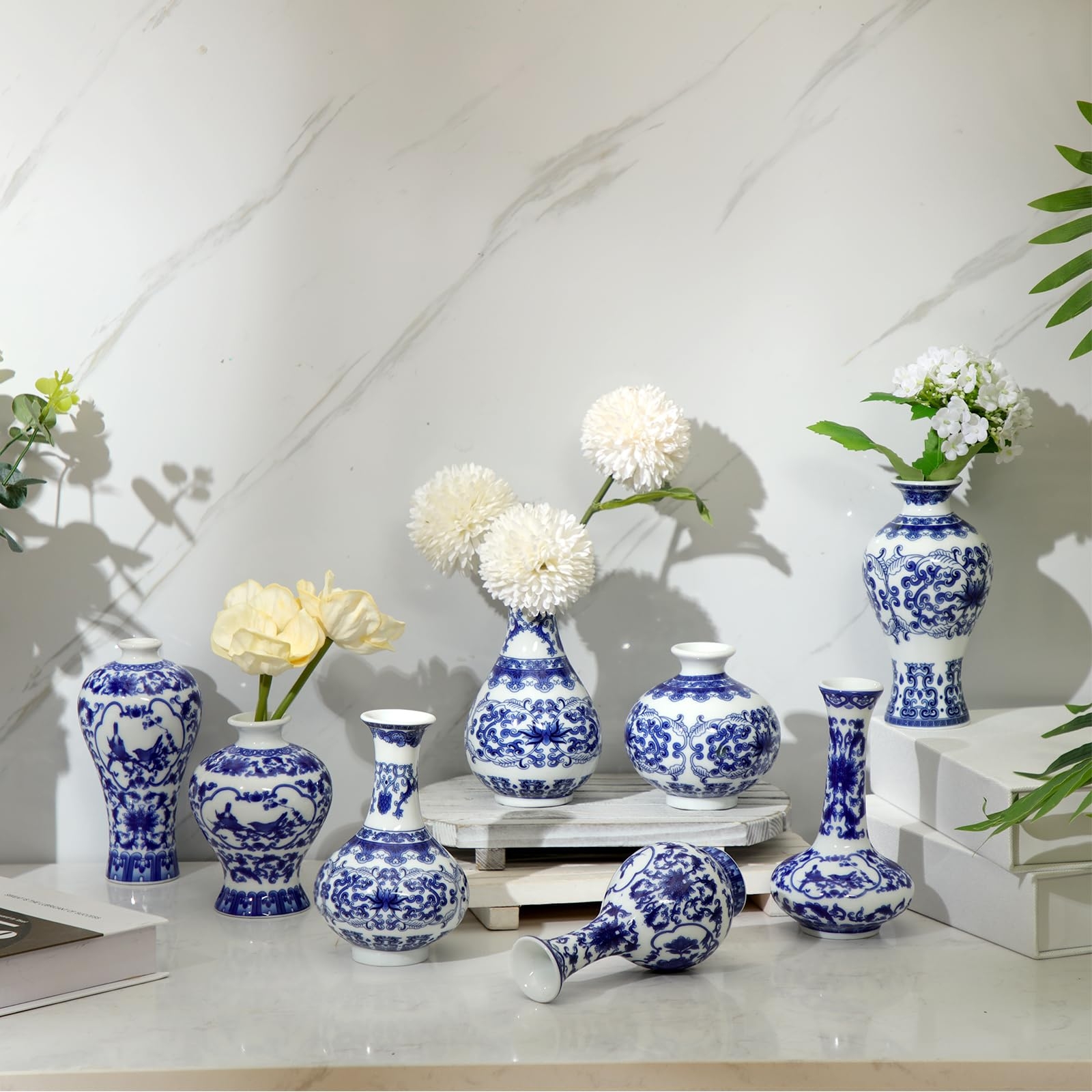 Bud Vases Mini Scale Cobalt Blue Patterns Tabletop Set