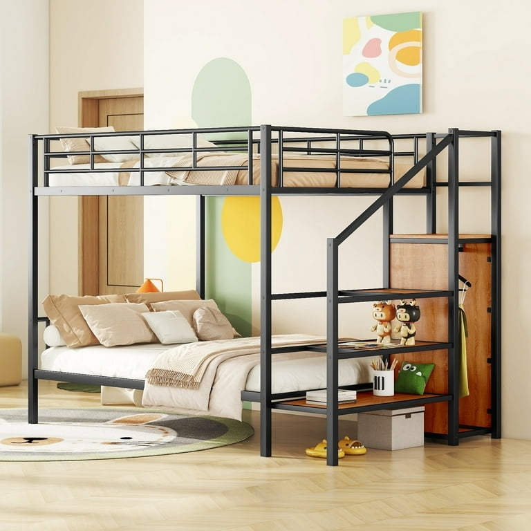 Bunk Bed Built In Wardrobe Black Storage Staircase