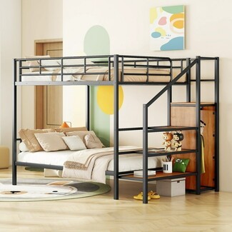 Bunk Bed Built In Wardrobe Black Storage Staircase