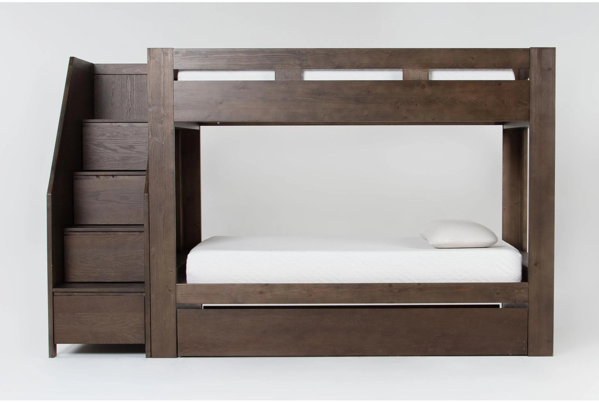 Bunk Bed: Espresso Brown Twin with Stairway Chest and Trundle