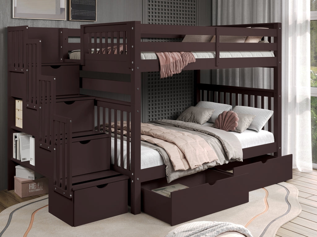 Bunk Bed Full Over Full Dark Cherry Stairway Storage