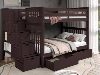 Bunk Bed Full Over Full Dark Cherry Stairway Storage