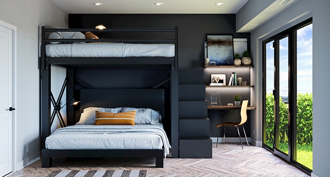 Bunk Bed Integrated Staircase Black Built In Desk Set