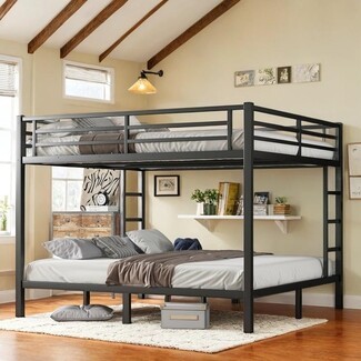 Bunk Bed Matte Black Metal Queen Over Queen Unit