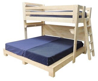 Bunk Bed Natural Wood King Size Lower Built In Shelves