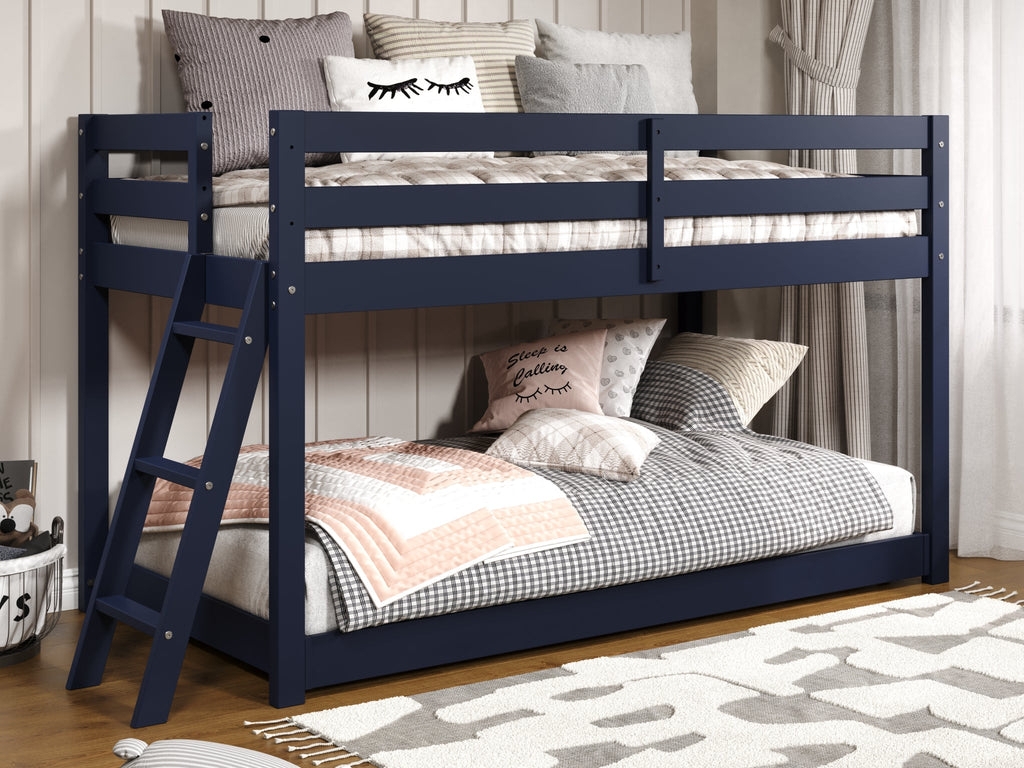 Bunk Bed Navy Blue Low Profile Design End Ladder Wood